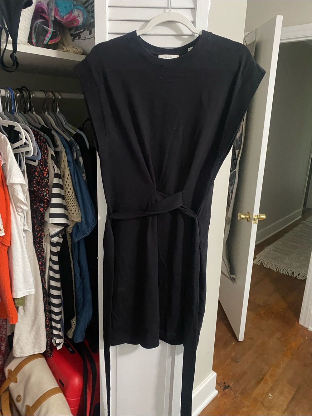 Vince Black Sleeveless Tie-Waist Mini Dress